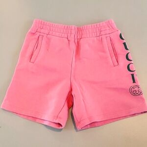 Gucci Pink Girls Jersey Shorts With Green Logo